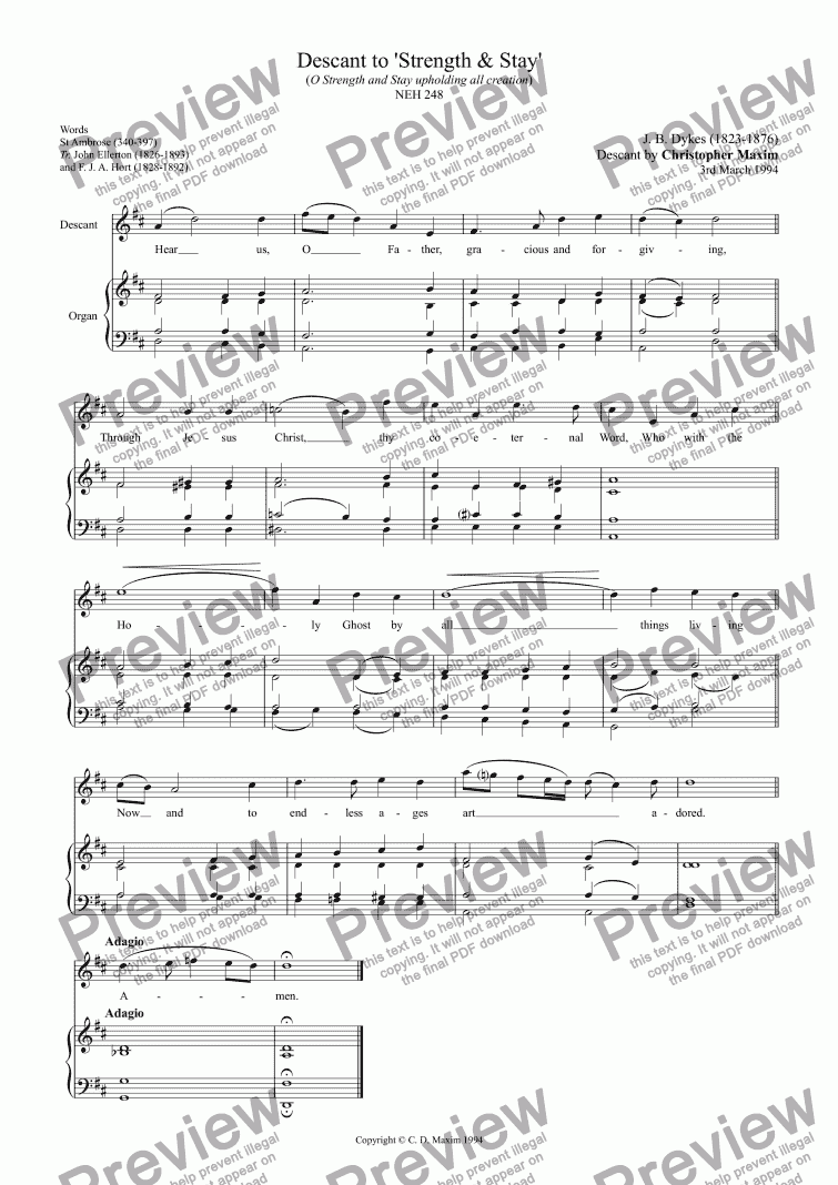page one of Descant to 'Strength and Stay' (O Strength and Stay upholding all creation)