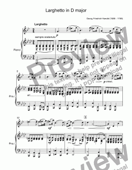 page one of Handel,Georg Friedrich  - Larghetto in D major for trumpet Bb & piano
