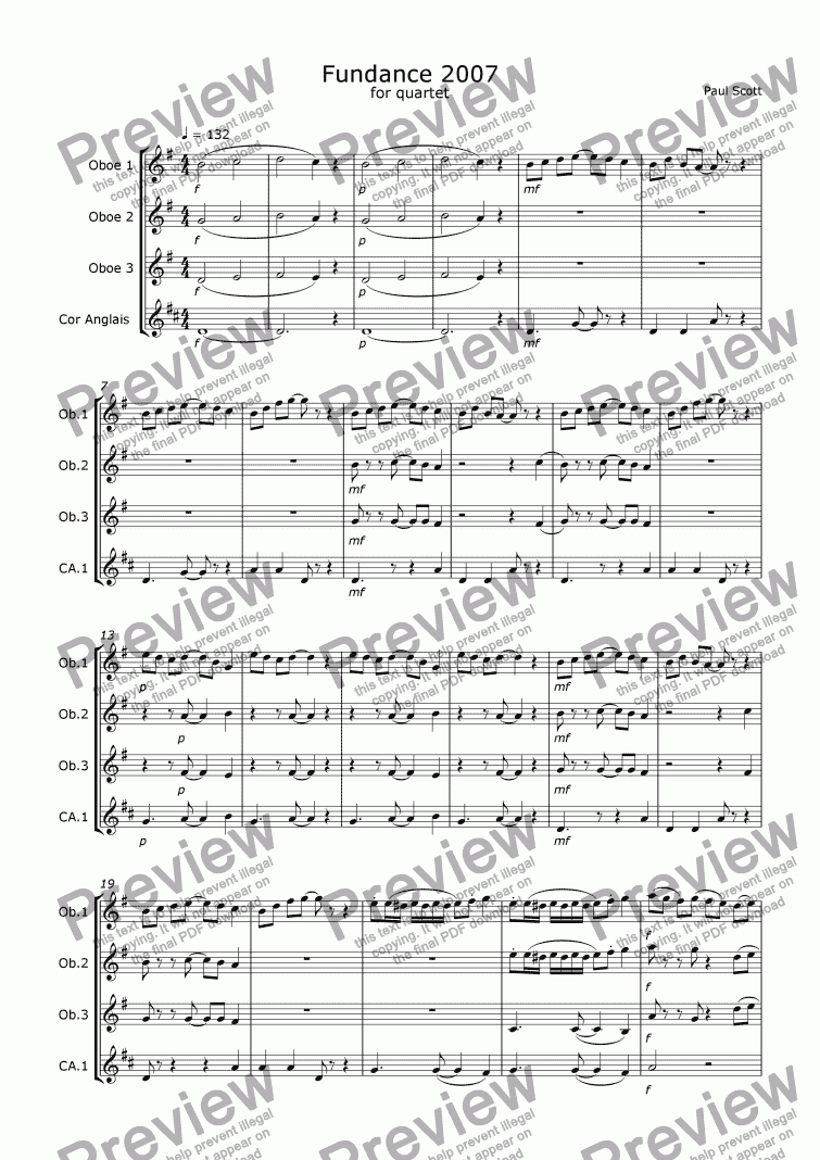 page one of Fundance 2007 for quartet