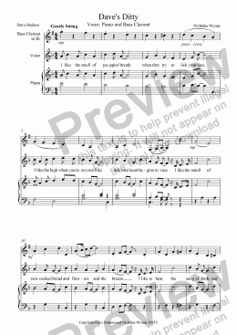 page one of Dave’s Ditty, voice, piano, bass clarinet