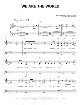 page one of We Are The World (Easy Piano)