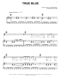 page one of True Blue (Piano, Vocal & Guitar Chords (Right-Hand Melody))