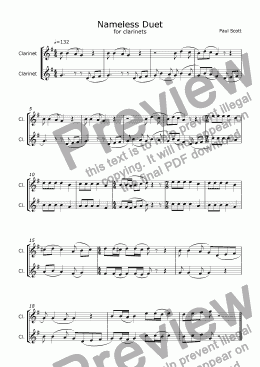 page one of Nameless for 2 clarinets