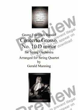 page one of HANDEL, G.F. - Concerto Grosso Op, 6 No.10 in D minor - arr. for String Quartet by Gerald Manning