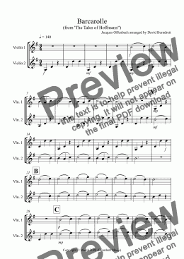 page one of Barcarolle "The Tales of Hoffmann" for Violin Duet