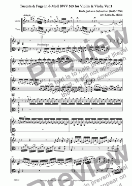 page one of Toccata and Fuge in d-Moll BWV 565 for Violin & Viola, Ver.1