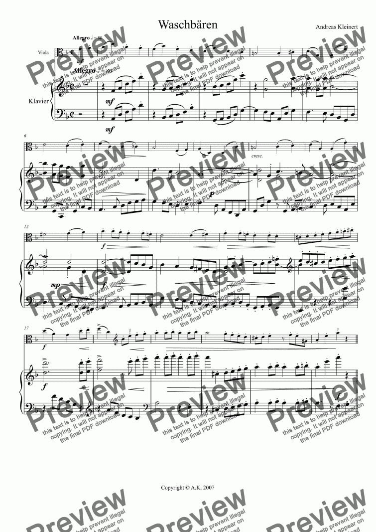 page one of Raccoons (for violin and viola)