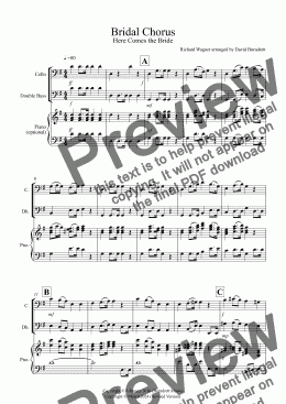 page one of Bridal Chorus "Here Comes The Bride" for Cello and Double Bass Duet