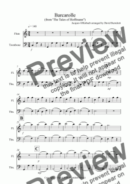 page one of Barcarolle "The Tales of Hoffmann" for Flute and Trombone Duet