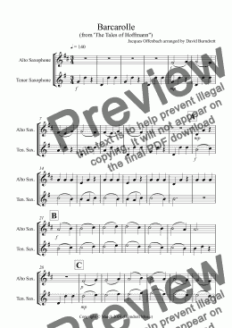 page one of Barcarolle "The Tales of Hoffmann" for Alto and Tenor Saxophone Duet