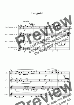 page one of Languid - Clarinet Quartet
