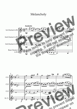 page one of Melancholy - Clarinet Quartet
