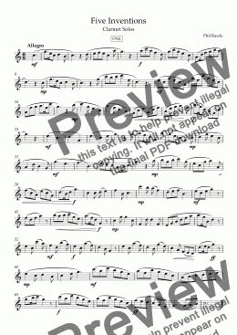 page one of Five Inventions - Unaccompanied Clarinet Solos