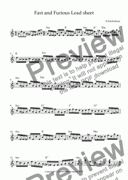 page one of Fast and Furious lead sheet - Full Score