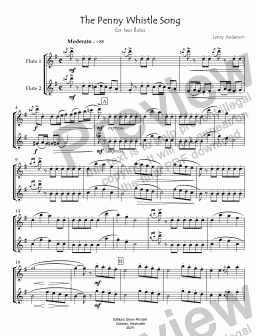 page one of Anderson The Penny Whistle Song for two flutes