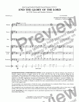 page one of And The Glory Of The Lord (from “MESSIAH”) for Men’s Chorus (TTB) – FULL SCORE