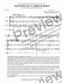 page one of For Unto Us A Child Is Born (from “MESSIAH”) for Men’s Chorus (TTB) – FULL SCORE 