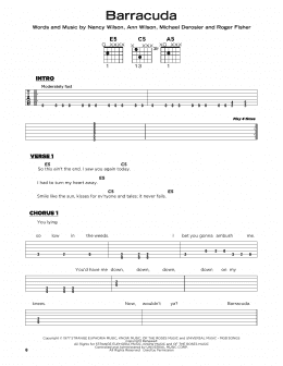 page one of Barracuda (Really Easy Guitar)