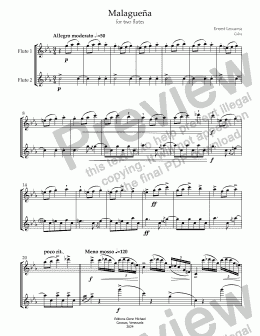 page one of Malagueña Spanish Dance for Two Flutes