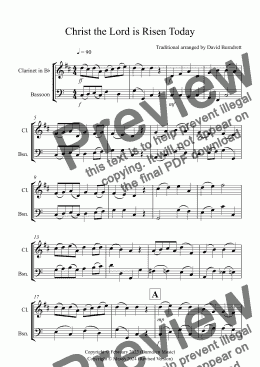 page one of Christ the Lord is Risen Today for Clarinet and Bassoon Duet