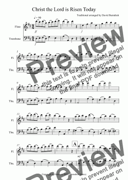 page one of Christ the Lord is Risen Today for Flute and Trombone Duet