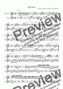 page one of Für Elise for Trumpet and Trombone Duet
