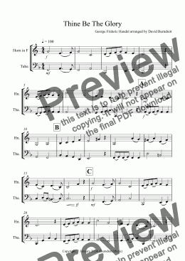 page one of Thine Be The Glory for Horn and Tuba Duet