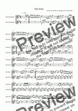 page one of Für Elise for Alto Saxophone Duet