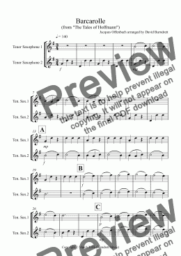 page one of Barcarolle "The Tales of Hoffmann" for Tenor Saxophone Duet