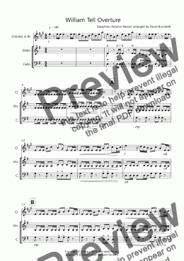 page one of William Tell Overture for Clarinet, Violin and Cello Trio