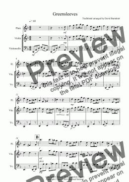 page one of Greensleeves for Flute, Violin and Cello Trio