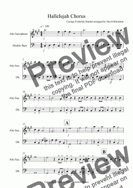 page one of Hallelujah Chorus for Alto Saxophone and Double Bass Duet
