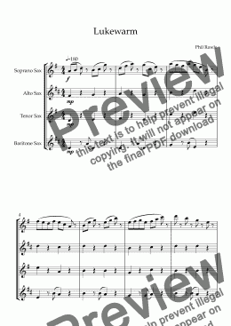 page one of Lukewarm - Saxophone Quartet