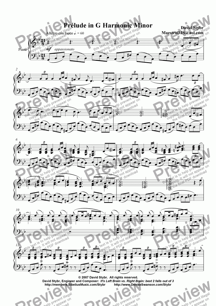 page one of Pr�lude in G Harmonic Minor