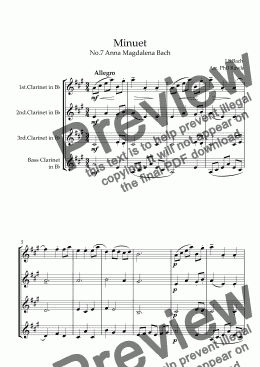 page one of Six Classical Minuets  - Clarinet Quartet