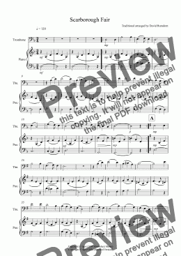page one of Scarborough Fair for Trombone and Piano