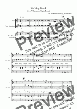 page one of Wedding March (from a Midsummer Night's Dream) for Flute and Tenor Saxophone Duet