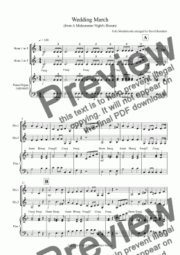 page one of Wedding March (from A Midsummer Night's Dream) for Horn Duet
