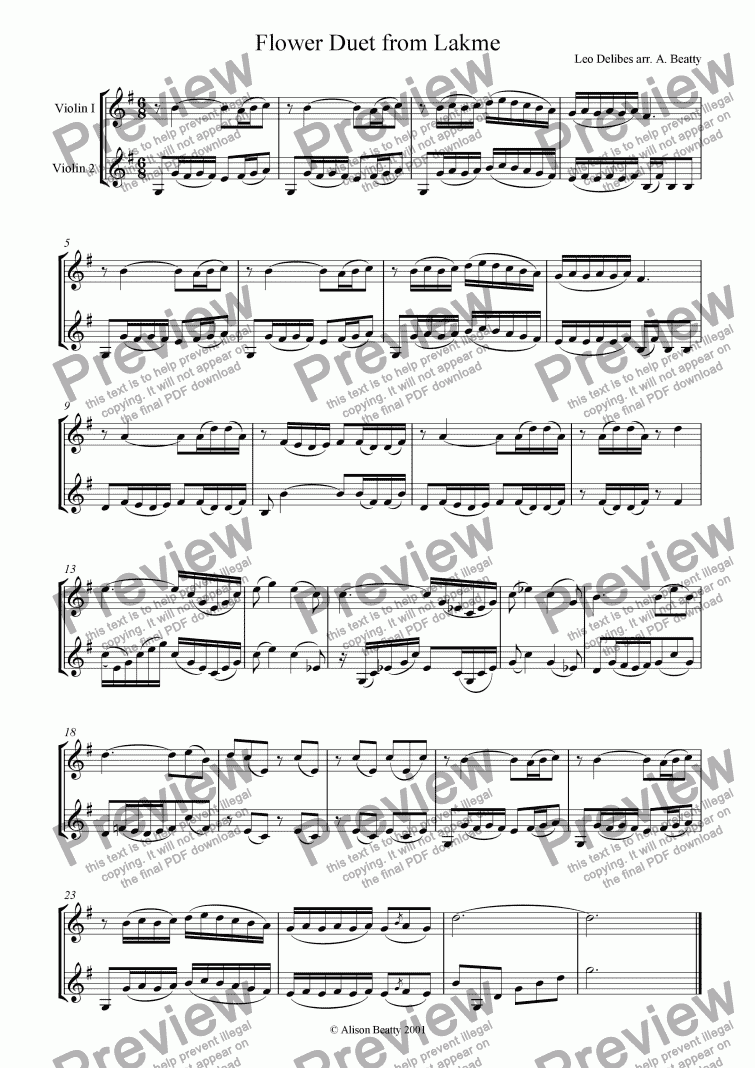 page one of Flower Duet for two violins