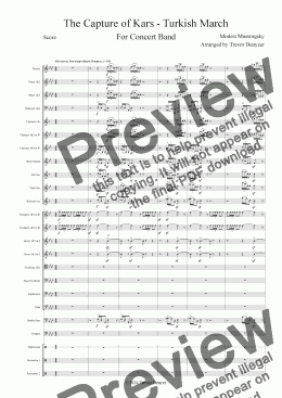 page one of The Capture of Kars - Turkish March - Mussorgsky - Concert Band - Score