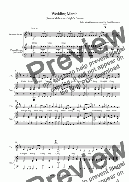 page one of Wedding March (from A Midsummer Night's Dream) for Trumpet and Piano