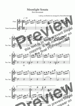 page one of Moonlight Sonata (1st movement) for Flute and Tenor Saxophone Duet