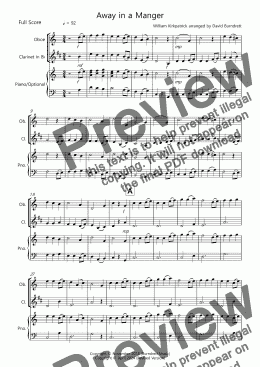 page one of Away in a Manger for Oboe and Clarinet Duet