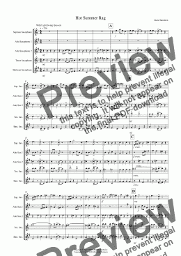page one of Hot Summer Rag! for Saxophone Quintet