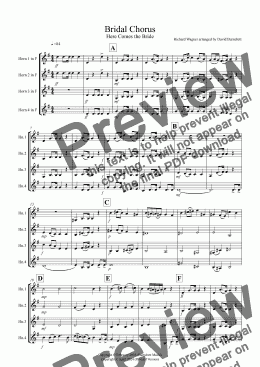 page one of Bridal Chorus "Here Comes The Bride" for Horn Quartet