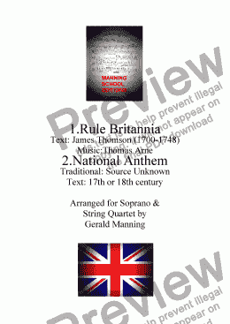 page one of Music of Pageant & Patriotism - Arne, T. - Rule Britannia! & Trad. - The National Anthem (God Save the Queen) - arr. for Soprano & String Quartet by Gerald Manning