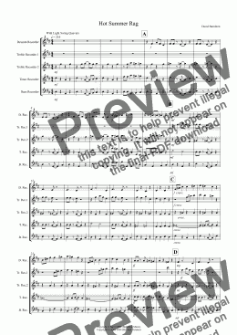 page one of Hot Summer Rag! for Recorder Quintet