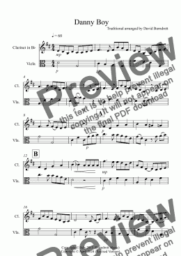 page one of Danny Boy for Clarinet and Viola Duet
