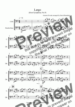 page one of Largo (from the New World) for Cello and Double Bass Duet