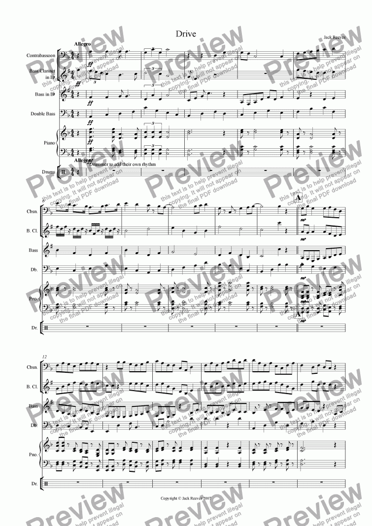 page one of Drive (Low Pitched Quartet with Piano)